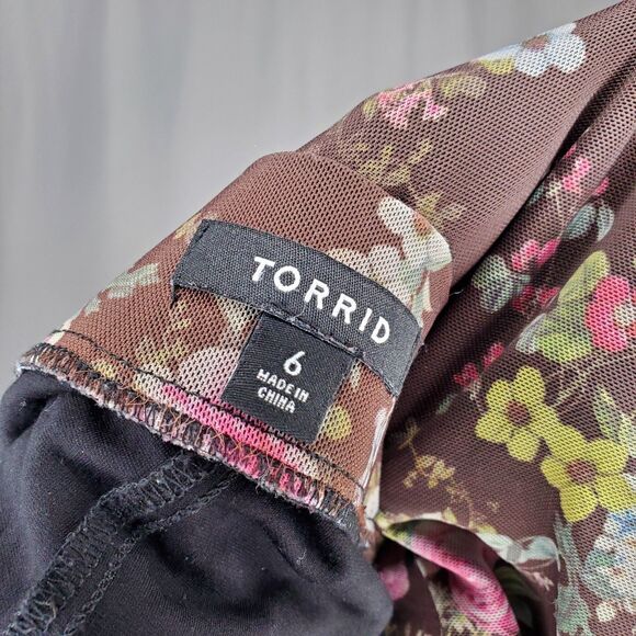 Torrid Skirt 6X Brown Floral Mesh Lined Stretch Drawstring Cinched Midi Pull-On - Picture 3 of 8